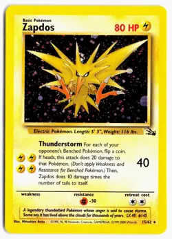 Zapdos 15/62 Rare Fossil Pokemon Unlimited Holo NM - Image 1