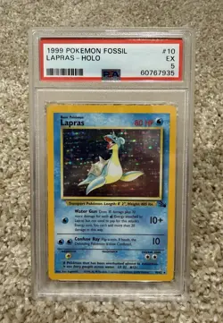 Pokemon TCG Lapras 10/62 Fossil Holo Rare PSA 5 English Unlimited 1999 - Image 1
