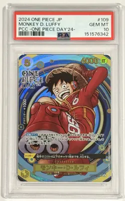 2024 One Piece Monkey D. Luffy One Piece Day ‘24 SR OP07-109 PSA 10 Gem Mint - Image 1