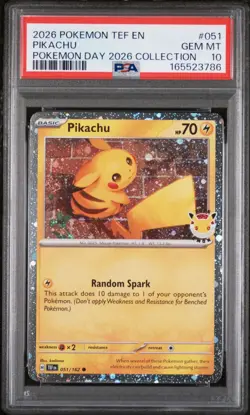 2026 Pokemon TEF EN Pokemon Day Collection #051 Pikachu PSA 10 - Image 1