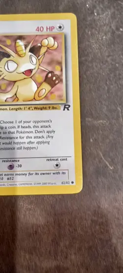 Pokemon Meowth - 62/82 - Common 1st Edition - Team Rocket NM vintage - Image 2