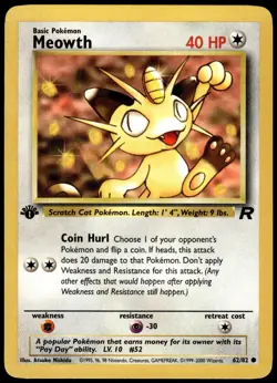 Meowth 62/82 1st Edition Team Rocket Pokemon NM P5 - Image 1