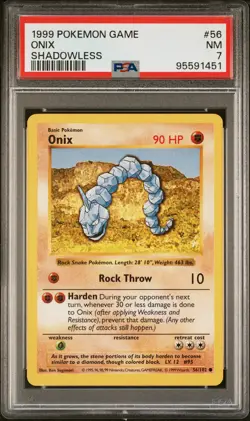 1999 POKEMON BASE SET SHADOWLESS #56 ONIX PSA 7 - Image 1