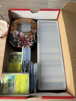 Pokemon TCG bulk card lot w/ tin & storage case English PLEASE SEE PHOTOS / dups - Image 1