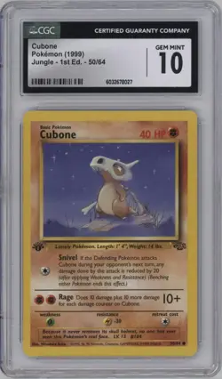Pokemon TCG Cubone 1st Edition Jungle Pack Card 50/64 Vintage CGC 10 Gem Mint - Image 1