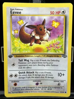 1st Edition Eevee 51/64 Jungle Set Rare Vintage 1999 Pokemon Card - LP - Image 3