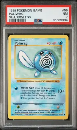 1999 POKEMON BASE SET SHADOWLESS #59 POLIWAG PSA 7 - Image 1