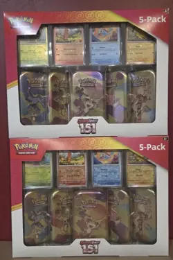 Lot of (2) Pokemon TCG 151 MEW EN 5-Pack Mini Tin Costco SEALED BOX SET - Image 1