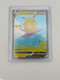 Pokemon TCG Surfing Pikachu v Celebrations Holo Ultra Rare Card 008/025 - Image 1