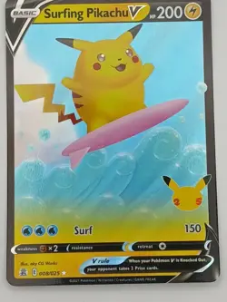 Pokemon TCG Surfing Pikachu v Celebrations Holo Ultra Rare Card 008/025 - Image 3