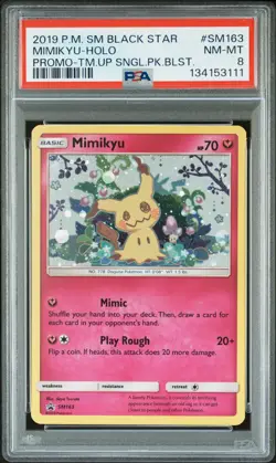 PSA 8 Mimikyu Holo #SM163 2019 Pokemon Sun & Moon Black Star Promo 134153111 - Image 1