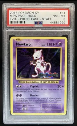 2016 Pokemon XY Evolutions Mewtwo Promos Prerelease Staff Holo #51/108 PSA 8 - Image 1