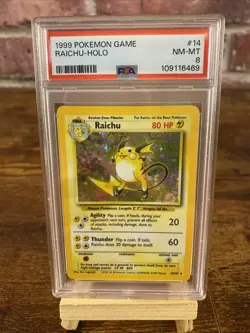 1999 Pokemon Base Set Unlimited Raichu Holo #14 PSA 8 FREE SHIPPING - Image 1