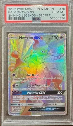 PSA 10 MEWTWO GX 76 SHINING LEGENDS SECRET RARE RAINBOW POKEMON GEM MINT - Image 1