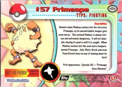 Primeape #57 Topps Trading Cards Series 1 Foil Pokemon Lightly Played - Image 2
