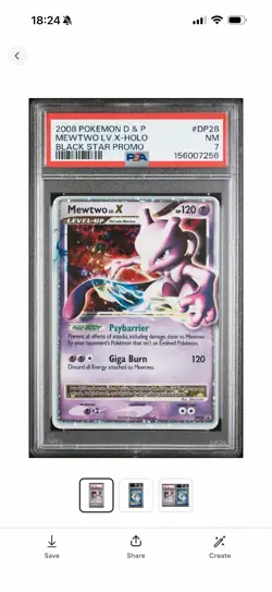 2008 Pokemon Diamond and Pearl Black Star Promo Holo Mewtwo Lv X #DP28 PSA 7 - Image 5