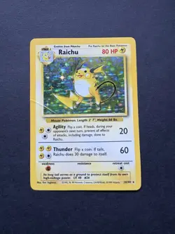 Pokemon TCG Raichu Base Set Holo Rare Card 14/102 Vintage Creased/ Damaged - Image 1
