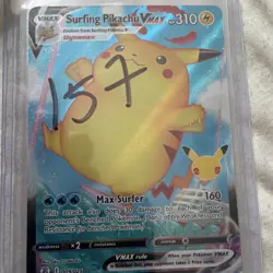 Pokemon TCG Surfing Pikachu VMAX 009/025 Celebrations Holo Signed English 310HP - Image 2