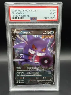 2021 Pokemon SWSH Fusion Strike Gengar V 156/264 PSA 9 MINT Single Strike Holo - Image 1