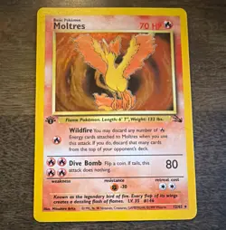 Pokemon TCG Fossil 1st Edition Moltres 12/62 Holo Rare 70 HP English 1999 - Image 1