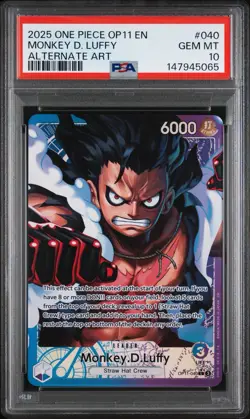 2025 ONE PIECE MONKEY D. LUFFY ALT ART OP11-A FIST OF DIVINE SPEED #040 PSA 10 - Image 1