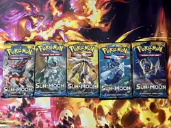 Pokemon TCG Sun and Moon Base Set Booster Pack Complete Art Set of 5 lot - Image 1