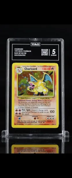 Charizard 4/102 Holo Base Set Pokemon Tag 5 Excellent Really harsh - Image 1