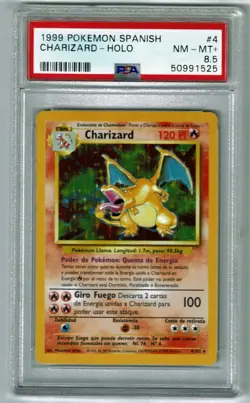 1999 Pokemon Holo Charizard Base Set PSA 8.5 Spanish 4/102 ** PSA 9 UU ** - Image 1