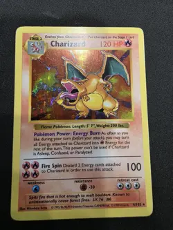 1999 POKEMON BASE SET SHADOWLESS CHARIZARD #4/102 HOLO RARE! HP - Image 1