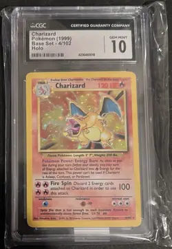 CGC Gem Mint 10 Charizard 1999 Base Set Holo Rare 4/102 Pokemon Card WOTC - Image 1