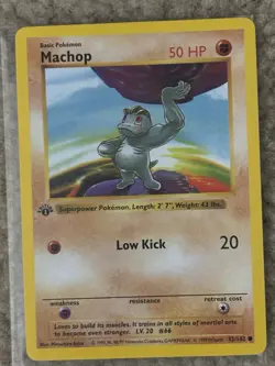 Pokemon TCG Machop Base Set Shadowless 1st Edition Common Card 52/102 WOTC LP - Image 1