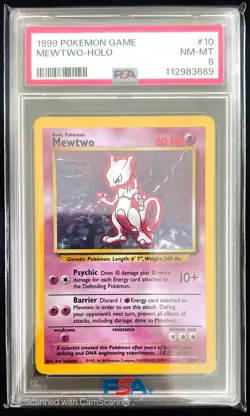 1999 Pokemon TCG Mewtwo Base Set Holo Unlimited Rare 10/102 PSA 8 NM-MT - Image 1