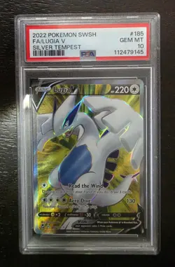 2022 Pokemon Swsh Silver Tempest-Full Art LUGIA V #185 PSA 10 Gem Mint RARE - Image 1