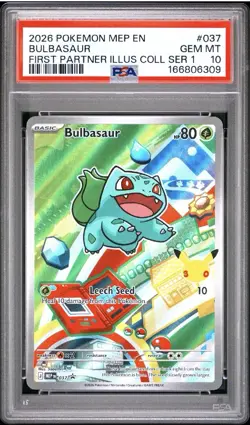2026 Pokemon Black Star Promo Bulbasaur MEP 37 First Partner Illustration PSA 10 - Image 1