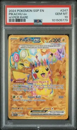2024 POKEMON SSP EN-SURGING SPARKS #247 PIKACHU ex HYPER RARE PSA 10 (5779) - Image 1