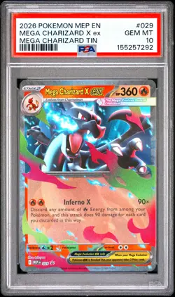 2026 Pokemon Mep En-Me Black Star Promo #029 Mega Charizard X Ex Tin PSA 10 - Image 1