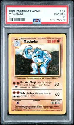 1999 Pokemon Machoke #34/102 PSA 8 NM/Mint - Image 1