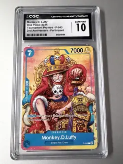 CGC 10 Monkey D. Luffy P-043 One Piece Tournament Promos Foil EN 2024 - Image 1
