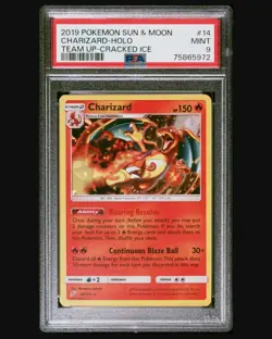 Pokemon 2019 Sun & Moon Team Up 14/181 Cracked Ice Holo Rare Charizard PSA 9 - Image 1