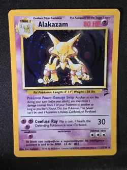 Vintage Pokemon TCG - Base Set 2 - Unlimited Alakazam 1/130 Holo: LP (SWIRL) - Image 1