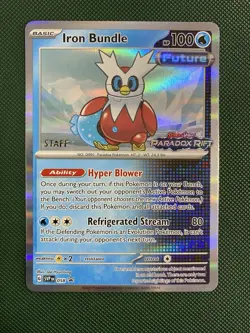 Iron Bundle STAFF SVP058 Paradox Rift Prerelease Promo Holo Pokemon TCG Card - Image 1