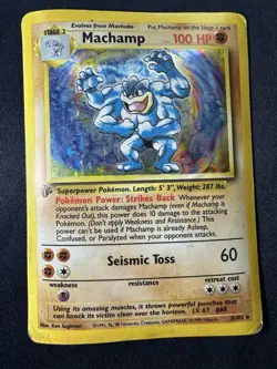 Machamp 8/102 1st Edition Pokemon Card TCG Base Set Holo Rare DMG Free Ship B - Image 1