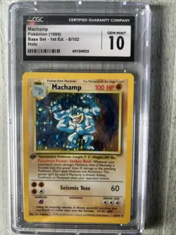 Pokemon Card Machamp Holo 8/102 1st Edition Base Set CGC 10! - Image 1