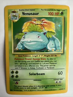Pokemon TCG Venusaur Base Set Holo Unlimited Rare Card 15/102 LP/MP Condition - Image 1