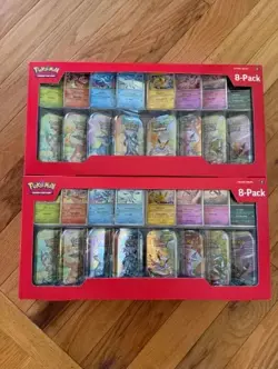 Pokemon Prismatic Evolutions 8 Mini-Tins Promo Cards Costco 2-Pack - NEW IN HAND - Image 1