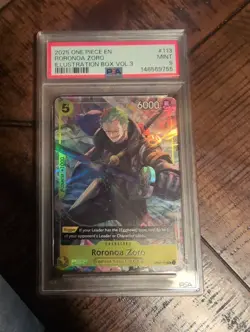 2025 ONE PIECE PROMOS #113 RORONOA ZORO ILLUSTRATION BOX VOL.3 PSA 09 - Image 1
