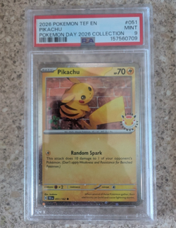 Pokemon TCG Pikachu 051/162 Pokemon Day 2026 Collection Holo Promo EN PSA 9 - Image 1
