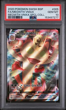2020 POKEMON SWSH BLACK STAR PROMO #005 FULL ART/MEOWTH VMAX PSA 10 - Image 1