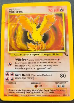 Moltres Holo WOTC 12/62 Fossil Rare Pokemon Card 1999 Vintage HP - Image 1