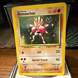 WOTC Pokemon TCG Base Set 2 Hitmonchan 8/130 Swirl Holo Rare English 70 HP Basic - Image 1